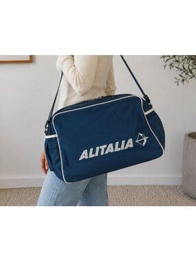 Vintage Alitalia 70s/80s Airline Carry-On Flight Travel Shoulder Bag Aviation